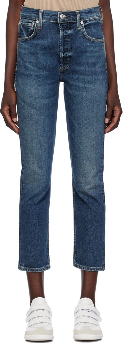 Shop Citizens Of Humanity Indigo High-rise Crop Straight Jeans In Jubilee (dk Indigo)