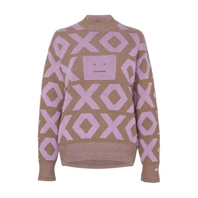 Shop Acne Studios Kozu Xoxo Crew Neck Sweatshirt In Khaki_beige_smoky_purple