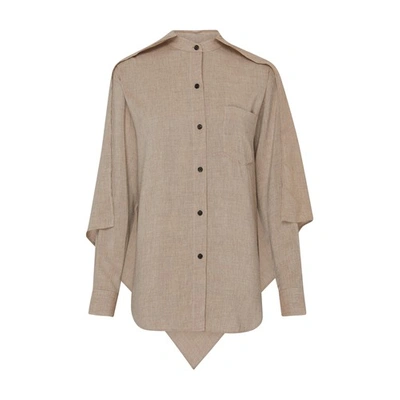 Shop Totême Scarf-collar Fluid Viscose Shirt In Light_brown_melange