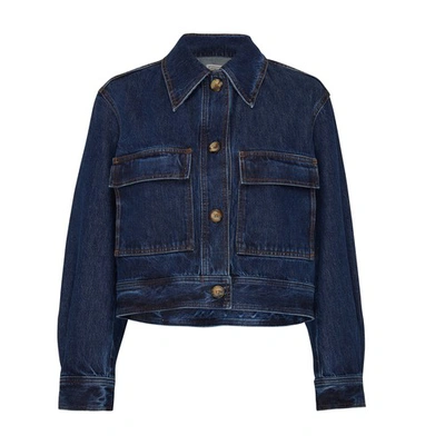 Shop Totême Cropped Denim Jacket In Dark_blue