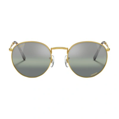 Shop Ray Ban New Round Phantos Sunglasses In Gold_polar_clear_gradient_dark_green