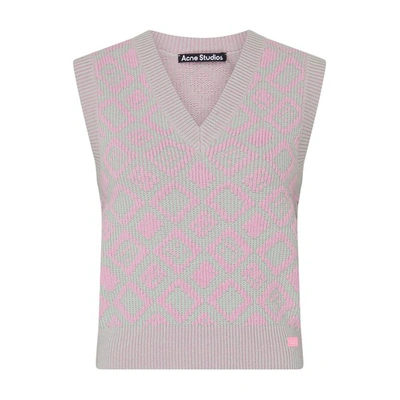 Shop Acne Studios Konny Tiles Face V-neck Vest In Bubble_pink_spring_green