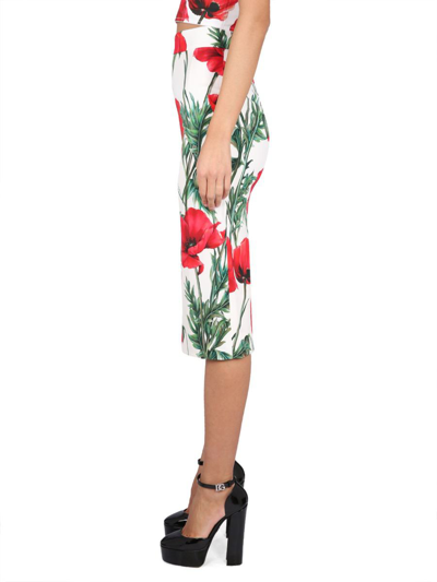 Dolce & Gabbana Poppy-print High-waisted Silk-blend Midi Skirt In Multicolor