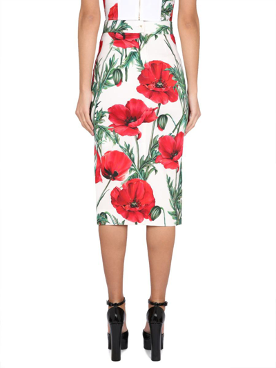 Dolce & Gabbana Poppy-print High-waisted Silk-blend Midi Skirt In Multicolor