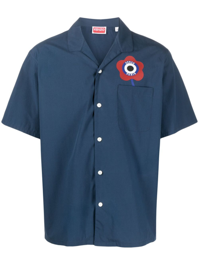 Shop Kenzo Blue Target-print Cotton Shirt