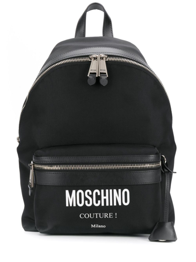 Shop Moschino Logo-print Leather-trim Backpack In Black