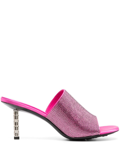 Shop Givenchy Pink Crystal Embellished Mules