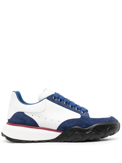 Shop Alexander Mcqueen Blue Lace Up Sneakers In White