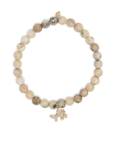 Shop Sydney Evan 14kt Yellow Gold Butterfly Daisy Opal Beaded Bracelet In Neutrals