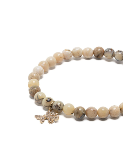 Shop Sydney Evan 14kt Yellow Gold Butterfly Daisy Opal Beaded Bracelet In Neutrals