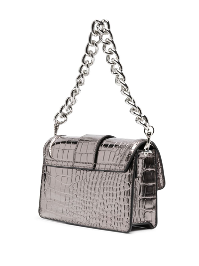 Shop Versace Jeans Couture Baroque Buckle Crossbody Bag In Silver