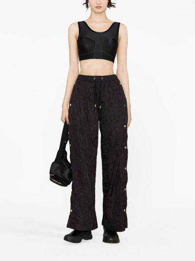 Shop P.e Nation Volley Crinkled-finish Wide-leg Trousers In Black