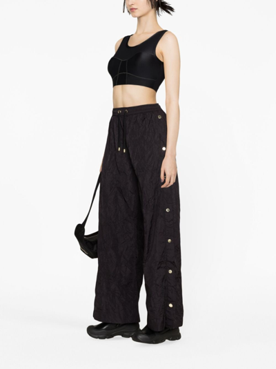 Shop P.e Nation Volley Crinkled-finish Wide-leg Trousers In Black