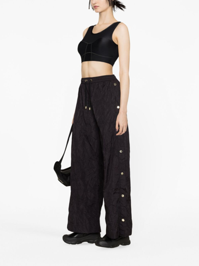 P.e Nation Volley Crinkled-finish Wide-leg Trousers In Black