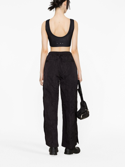 Shop P.e Nation Volley Crinkled-finish Wide-leg Trousers In Black