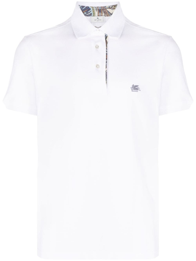 Shop Etro Logo-embroidered Cotton Polo Shirt In White
