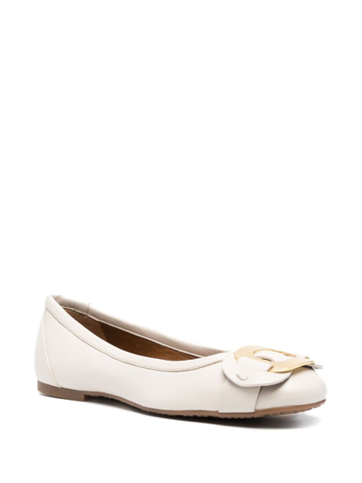 Shop See By Chloé Chany Leather Ballerina Shoes In Neutrals