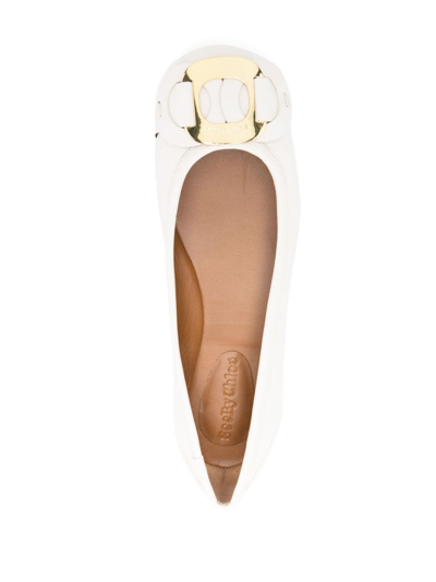 Shop See By Chloé Chany Leather Ballerina Shoes In Neutrals