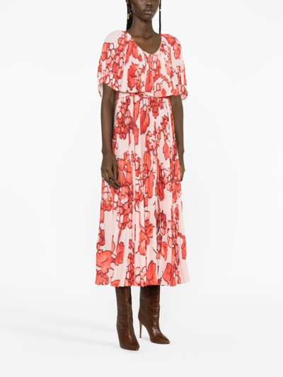 Shop Etro Floral-print Pleated Dress In Pink