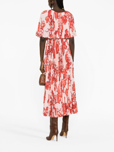 Shop Etro Floral-print Pleated Dress In Pink