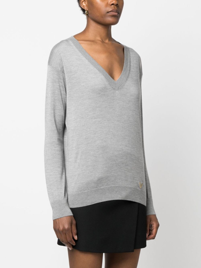 Valentino V Neck Long-sleeve Cashmere Sweater In Grey