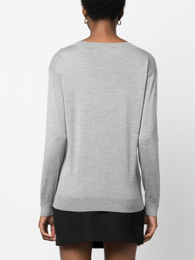 Valentino V Neck Long-sleeve Cashmere Sweater In Grey