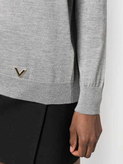 Valentino V Neck Long-sleeve Cashmere Sweater In Grey