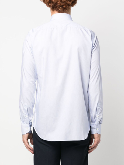 Shop Canali Fine-check Cotton Shirt In Blue