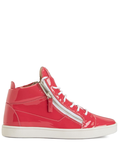 Shop Giuseppe Zanotti Kriss Patent-leather Mid-top Sneakers In Pink