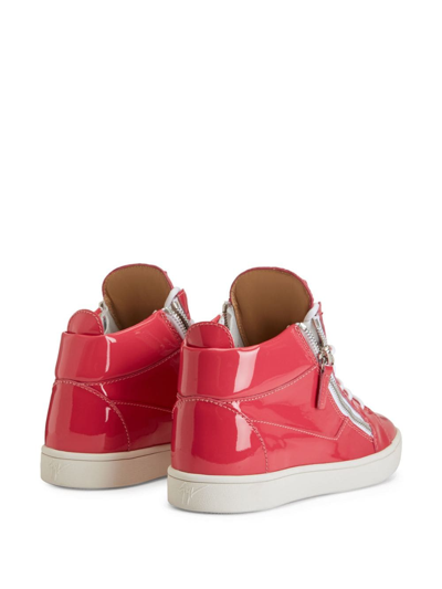 Shop Giuseppe Zanotti Kriss Patent-leather Mid-top Sneakers In Pink