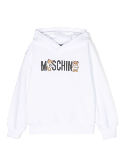 Shop Moschino Teddy Bear Cotton Hoodie In White