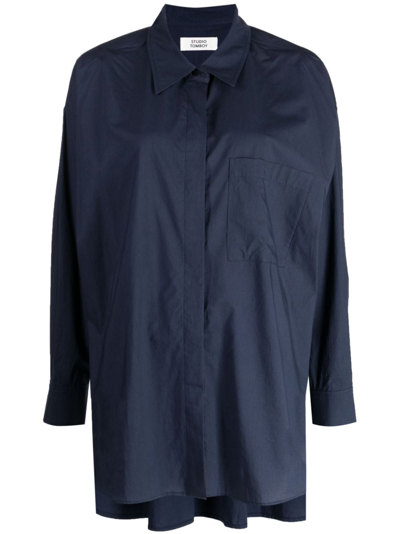 Shop Studio Tomboy Concealed-fastening Long-sleeved Shirt In Blue
