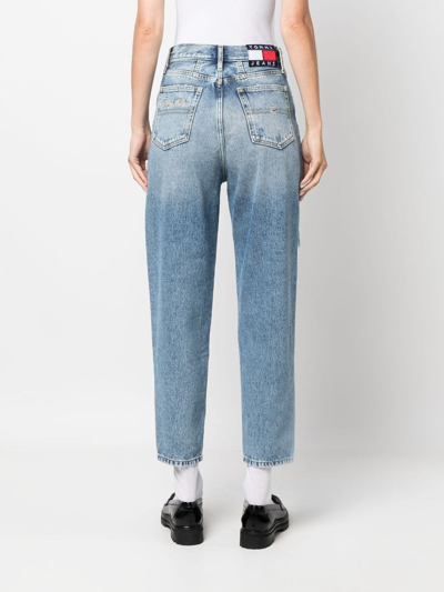 Shop Tommy Jeans Distressed Cropped Tapered Jeans In Blue