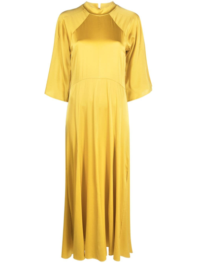 Shop Forte Forte Flute-sleeves Stretch-silk Long Dress In Yellow