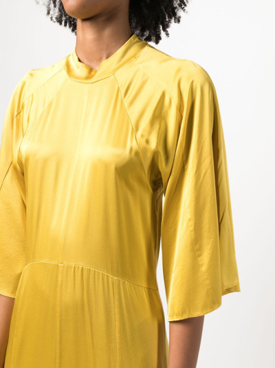 Shop Forte Forte Flute-sleeves Stretch-silk Long Dress In Yellow