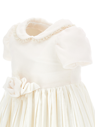 Shop Monnalisa Velvet Dress With Lurex Tulle In Cream