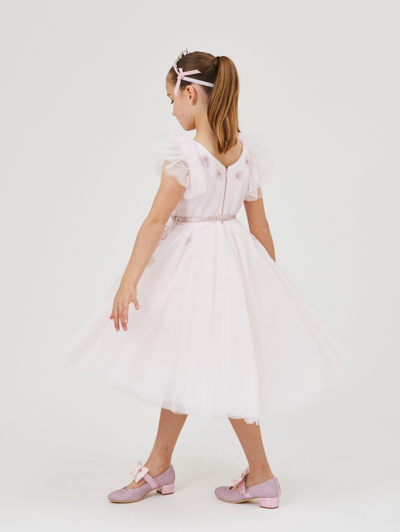 Shop Monnalisa Blossom Tulle Dress In Dusty Pink Rose