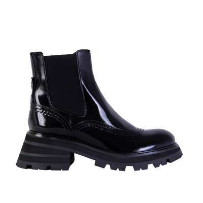 Shop Alexander Mcqueen Leather Chelsea Women's Boots In Black