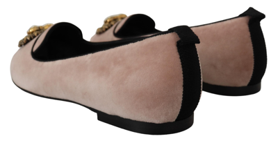 Shop Dolce & Gabbana Velvet Slip Ons Loafers Flats Women's Shoes In Pink