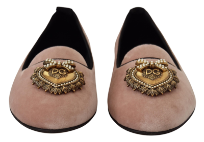 Shop Dolce & Gabbana Velvet Slip Ons Loafers Flats Women's Shoes In Pink