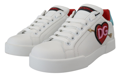 Shop Dolce & Gabbana Leather Sneaker Portofino Logo Heart Women's Shoes In White