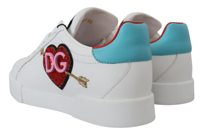 Shop Dolce & Gabbana Leather Sneaker Portofino Logo Heart Women's Shoes In White