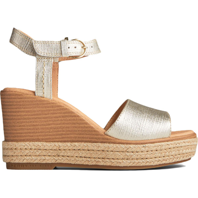 Shop Sperry Fairwater Womens Leather Ankle Strap Espadrilles In Gold