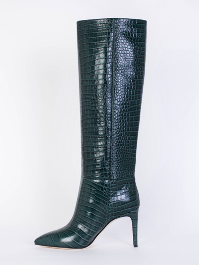 Shop Paris Texas Croco Leather Print Stiletto Boot Women's 85 In Green