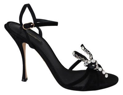 Shop Dolce & Gabbana Suede Crystals Heels Sandals Women's Shoes In Black
