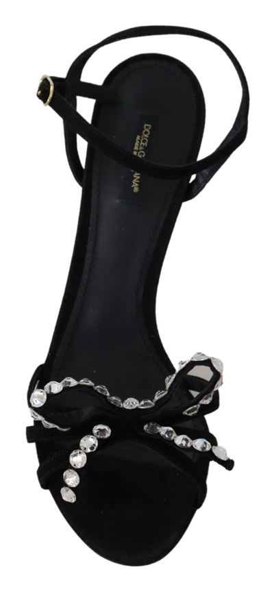 Shop Dolce & Gabbana Suede Crystals Heels Sandals Women's Shoes In Black