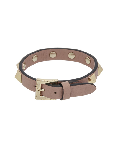 Shop Valentino Rockstud Leather Bracelet In Pink