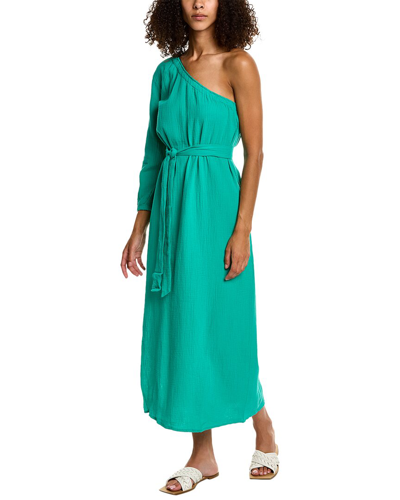 Shop Monrow Gauze One-shoulder Midi Dress In Green