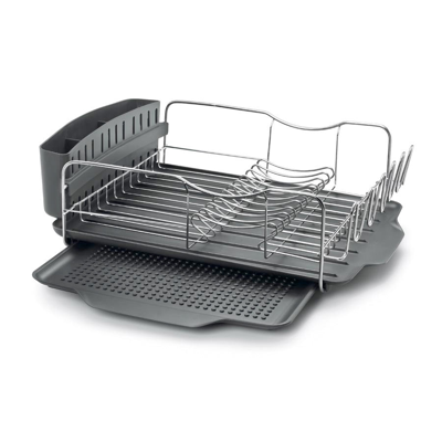 Polder Advantage 4 Piece Dish Rack With Slide Out Drain Tray In Black