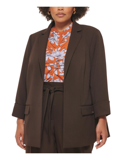 Shop Calvin Klein Plus Womens Suit Separate Office Wear Open-front Blazer In Brown